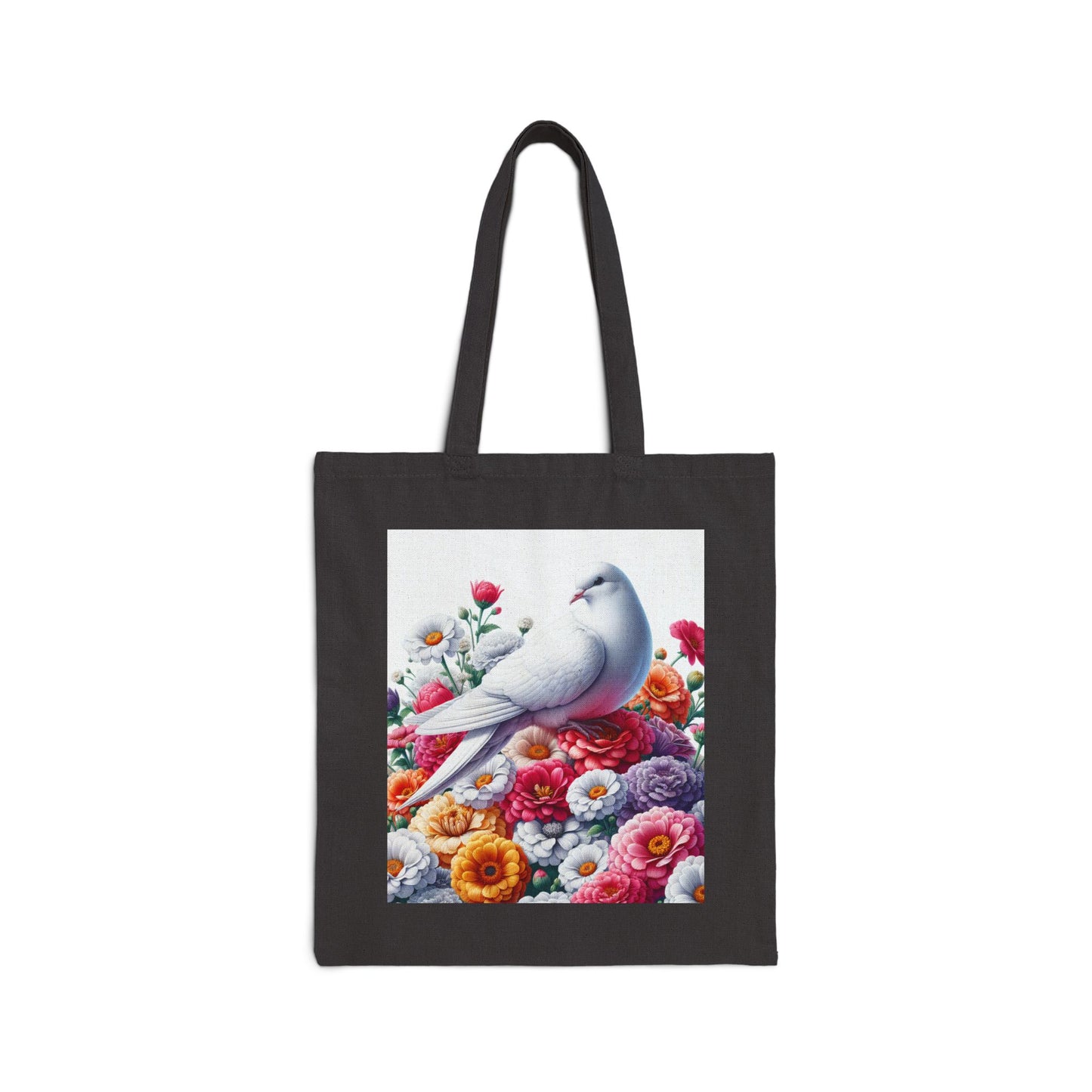 Floral Dove Cotton Canvas Tote Bag - Eco-Friendly Shopper