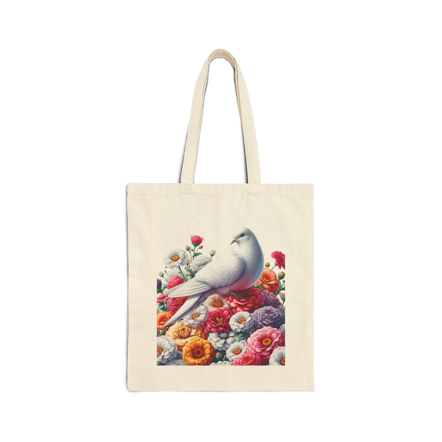 Floral Dove Cotton Canvas Tote Bag - Eco-Friendly Shopper