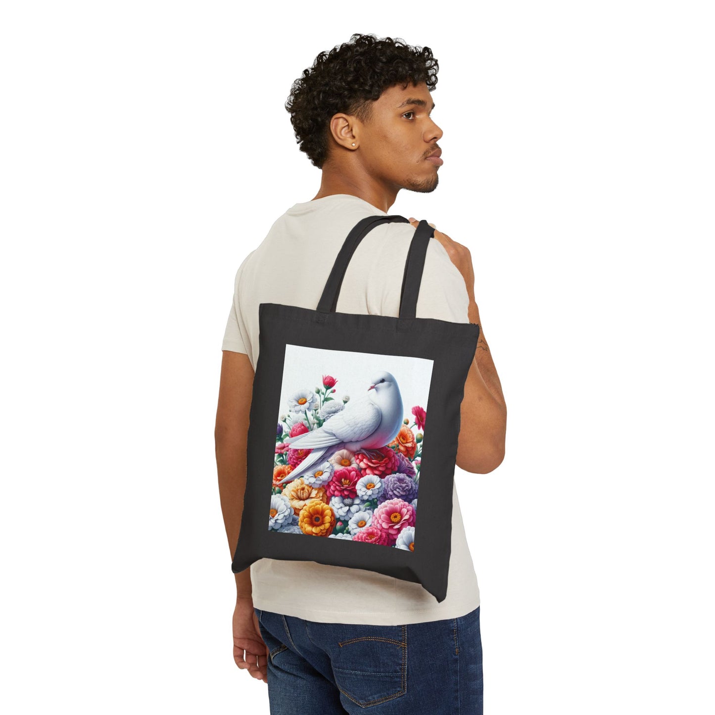 Floral Dove Cotton Canvas Tote Bag - Eco-Friendly Shopper