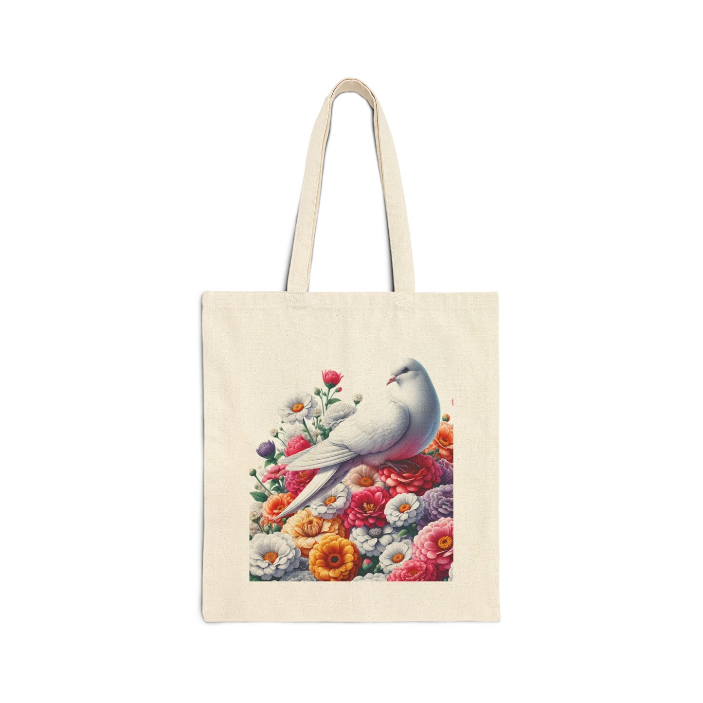 Floral Dove Cotton Canvas Tote Bag - Eco-Friendly Shopper